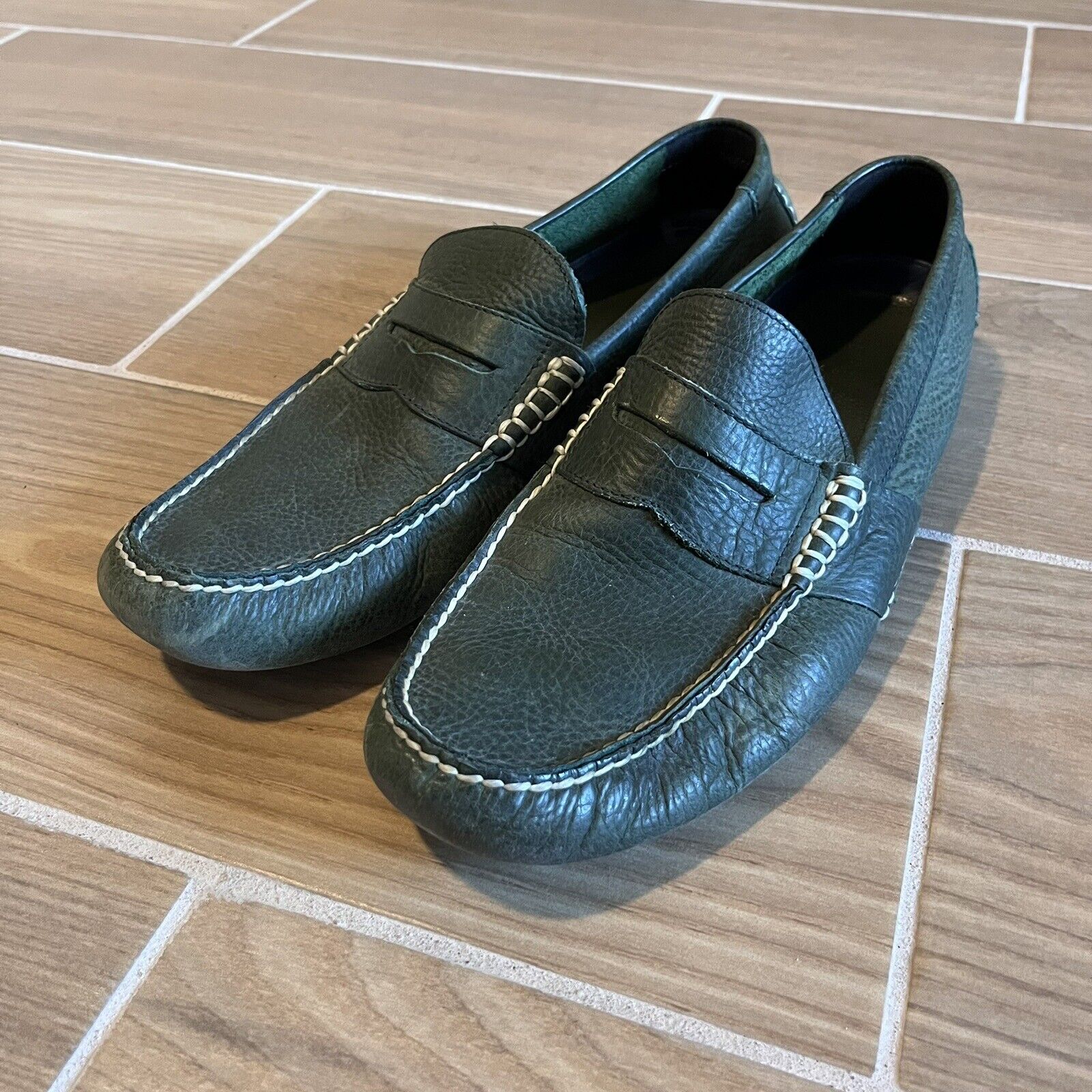 Polo Ralph Lauren Green Leather Racing Men's Moc Size 9.5 Slip On Loafer