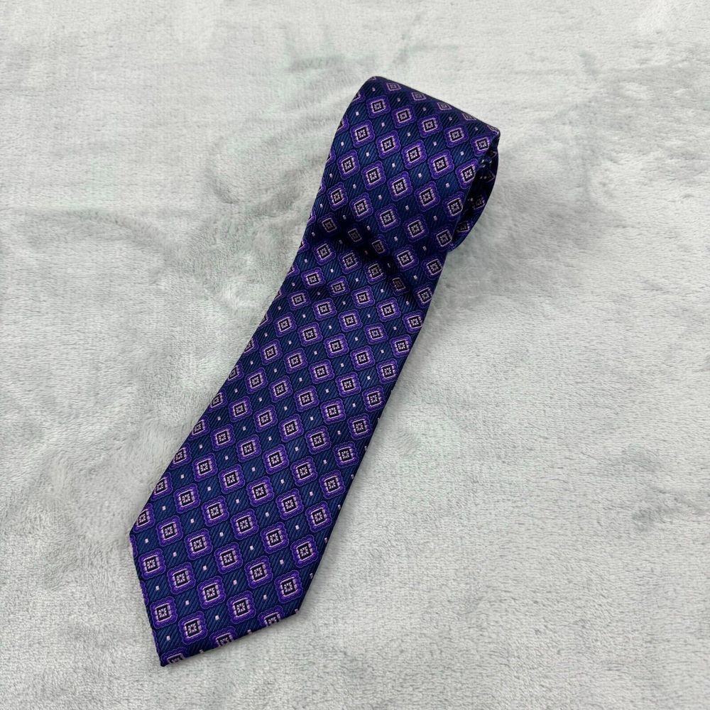 Ted Baker London Tie Mens Purple Silk Geometric Diamond 3x58