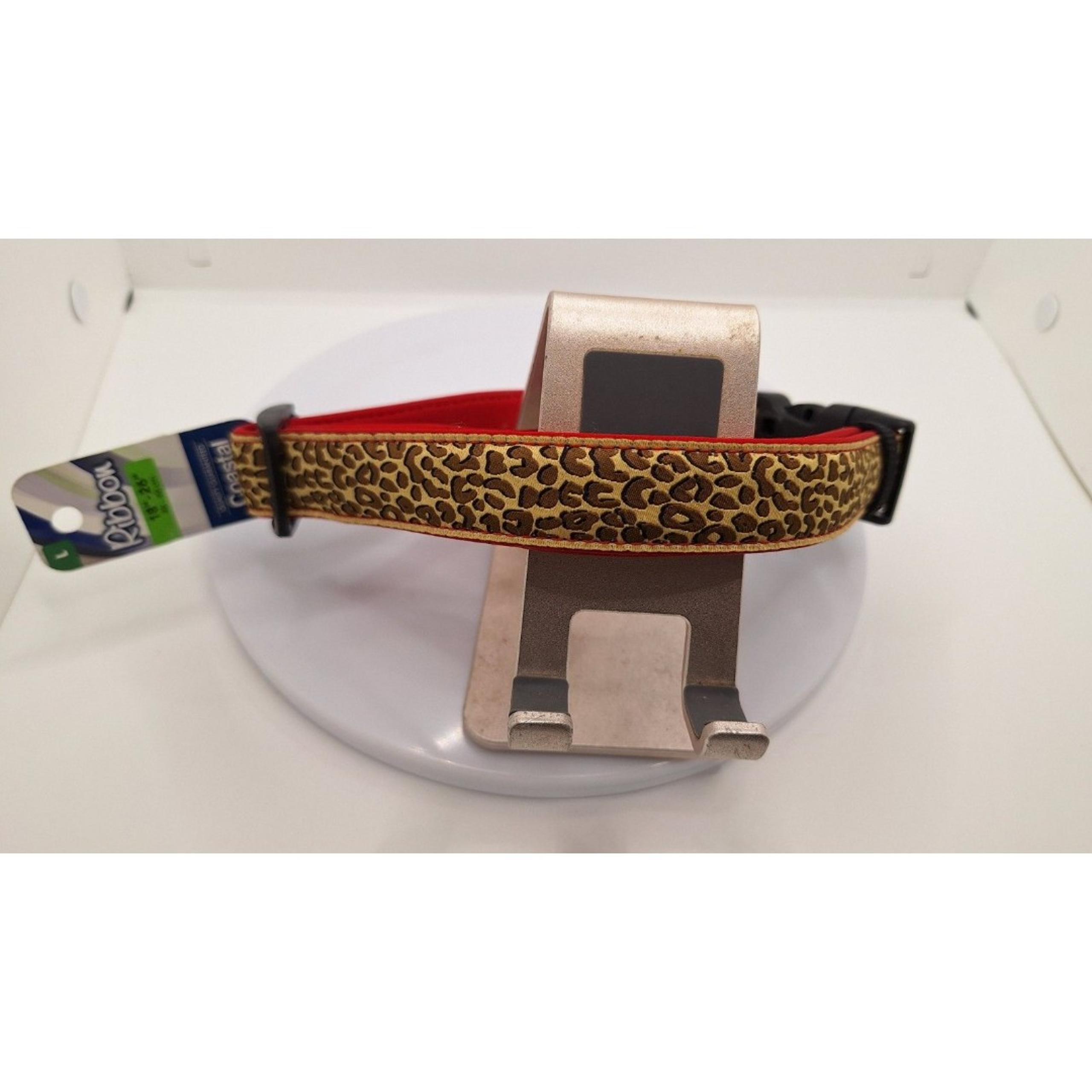 Coastal Brown Leopard On Red Adjustable Collar Large 18"-26" NEW