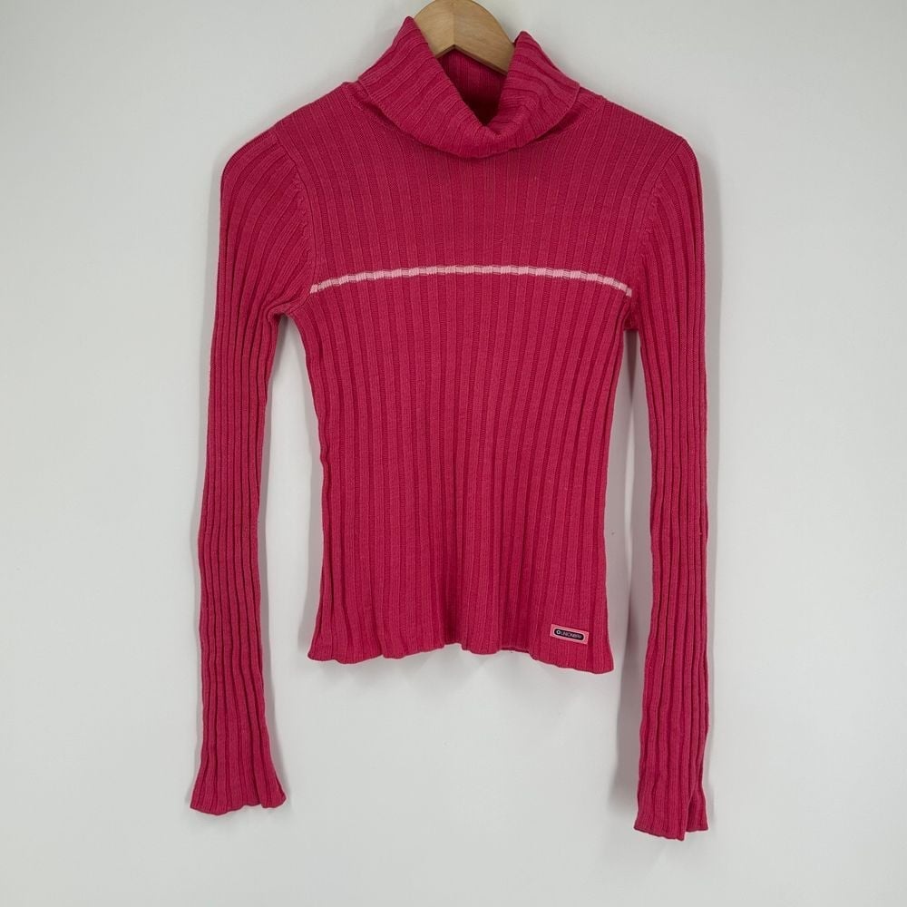 Unionbay Y2K Ribbed Turtleneck Stripe Sweater Medium Stretch Vintage Grunge