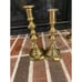 pair of vintage gold brass candlestick holders 8.25 and 9 inch tall (set of 2) n