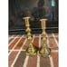 pair of vintage gold brass candlestick holders 8.25 and 9 inch tall (set of 2) n