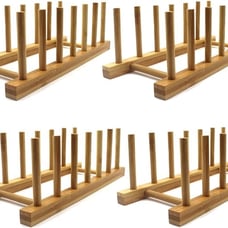 Bamboo Wooden Plate Racks Dish Stand Holder Kitchen Storage Cabinet 4 Pack
