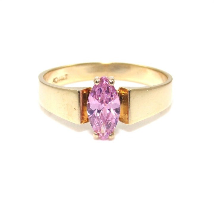 14K GOLD PINK CZ SOLITAIRE RING 11.5