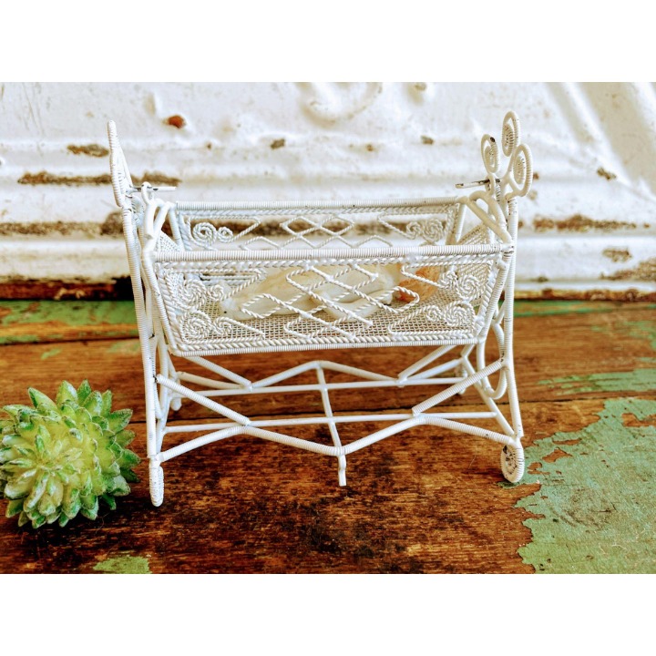 Vintage Metal Dollhouse Baby Cradle Bed