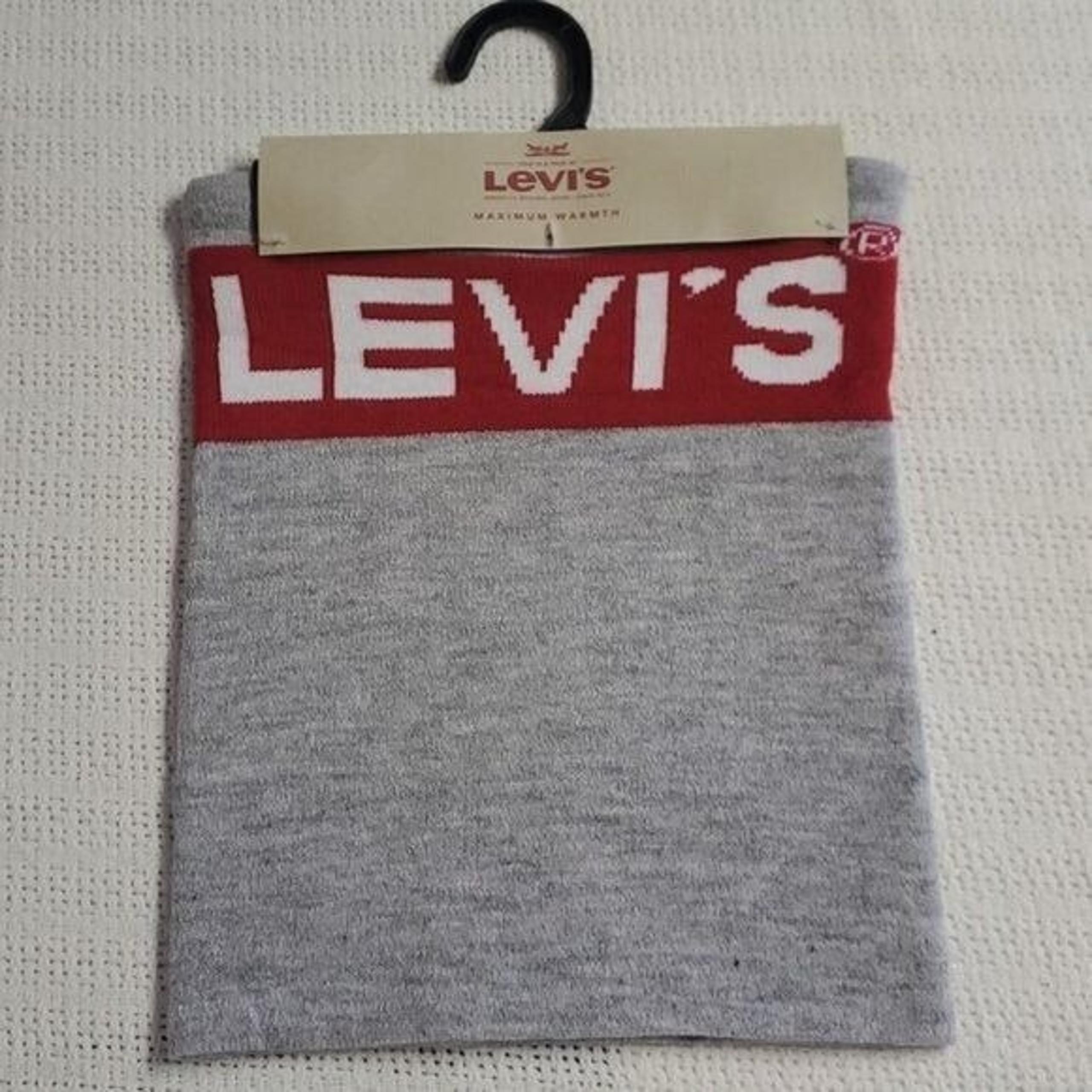 Levi's Neck Warmer Logo Vibrant Name Graphic Grey & Red Neck Scarve