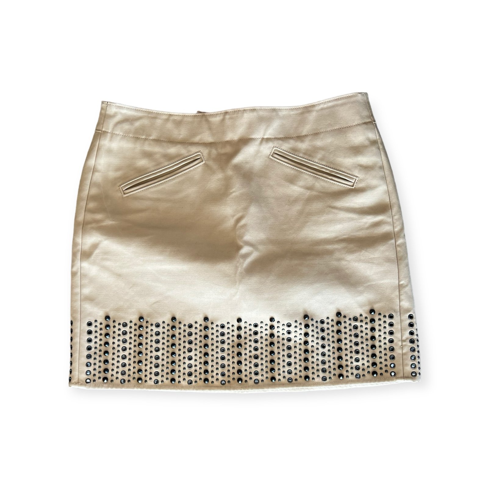 COACH mini skirt lamb leather brown beige studs size 2 XS