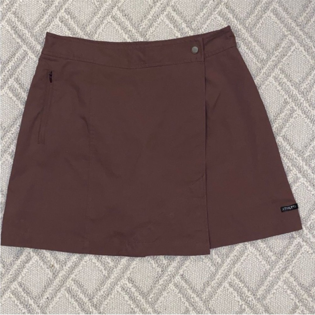 Athleta Vintage Brown Mocha Woven Stretch Faux Wrap Skort Size 4
