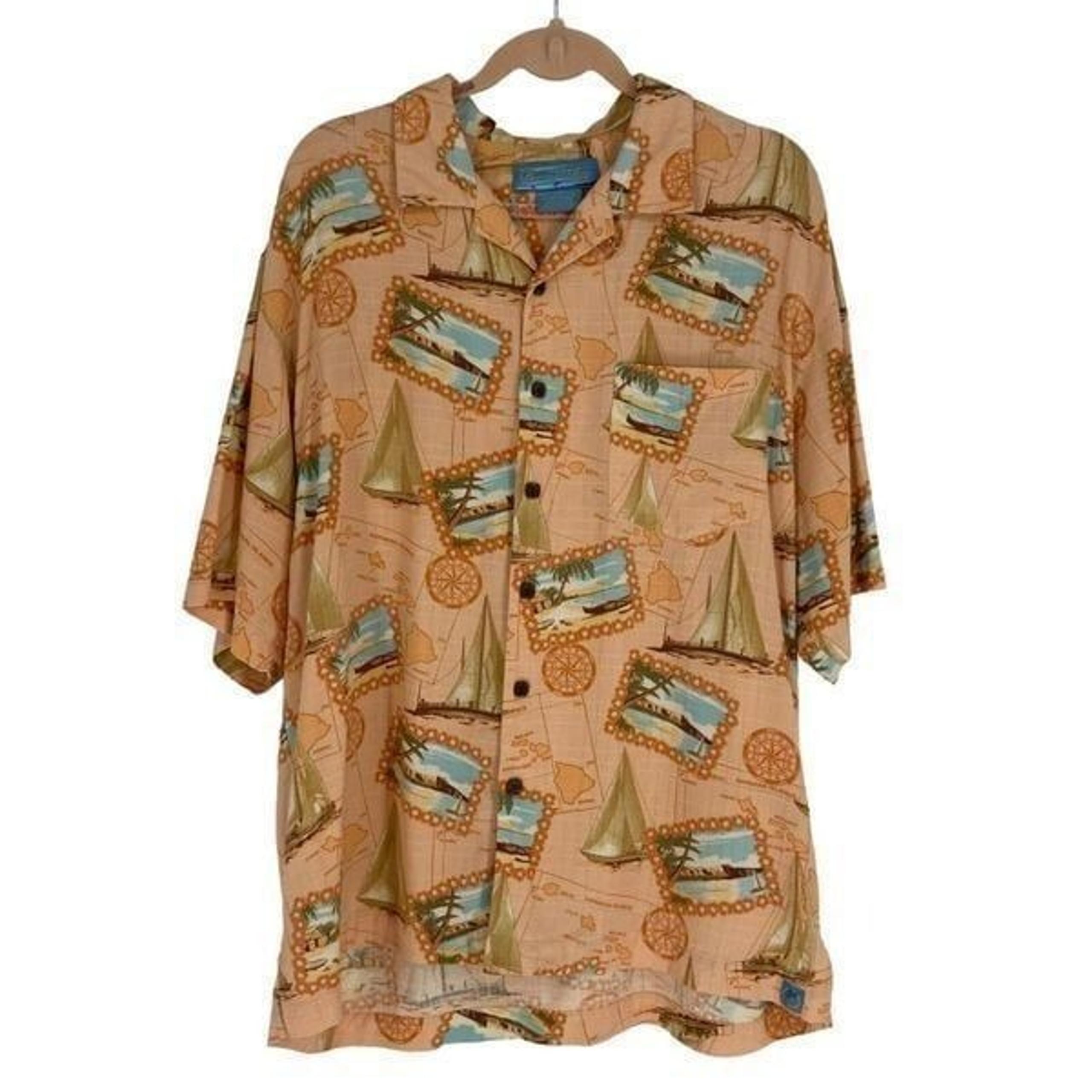 Bermuda Bay Men's 100% Silk Button Front Shirt Large Peach Size Large