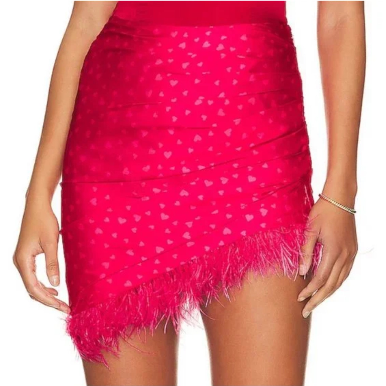 Lovers + Friends Maisey Pink Heart Asymmetrical Feather Hem Mini Skirt Small