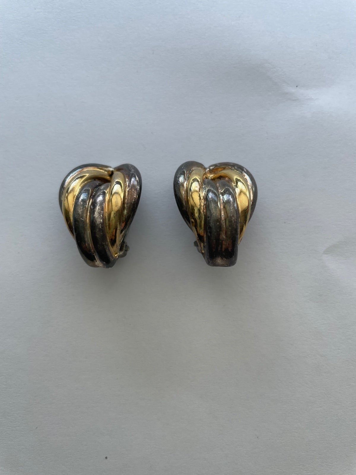 Vintage Sterling Silver Statement Earrings Sterling Silver & Gold Tones Clip On