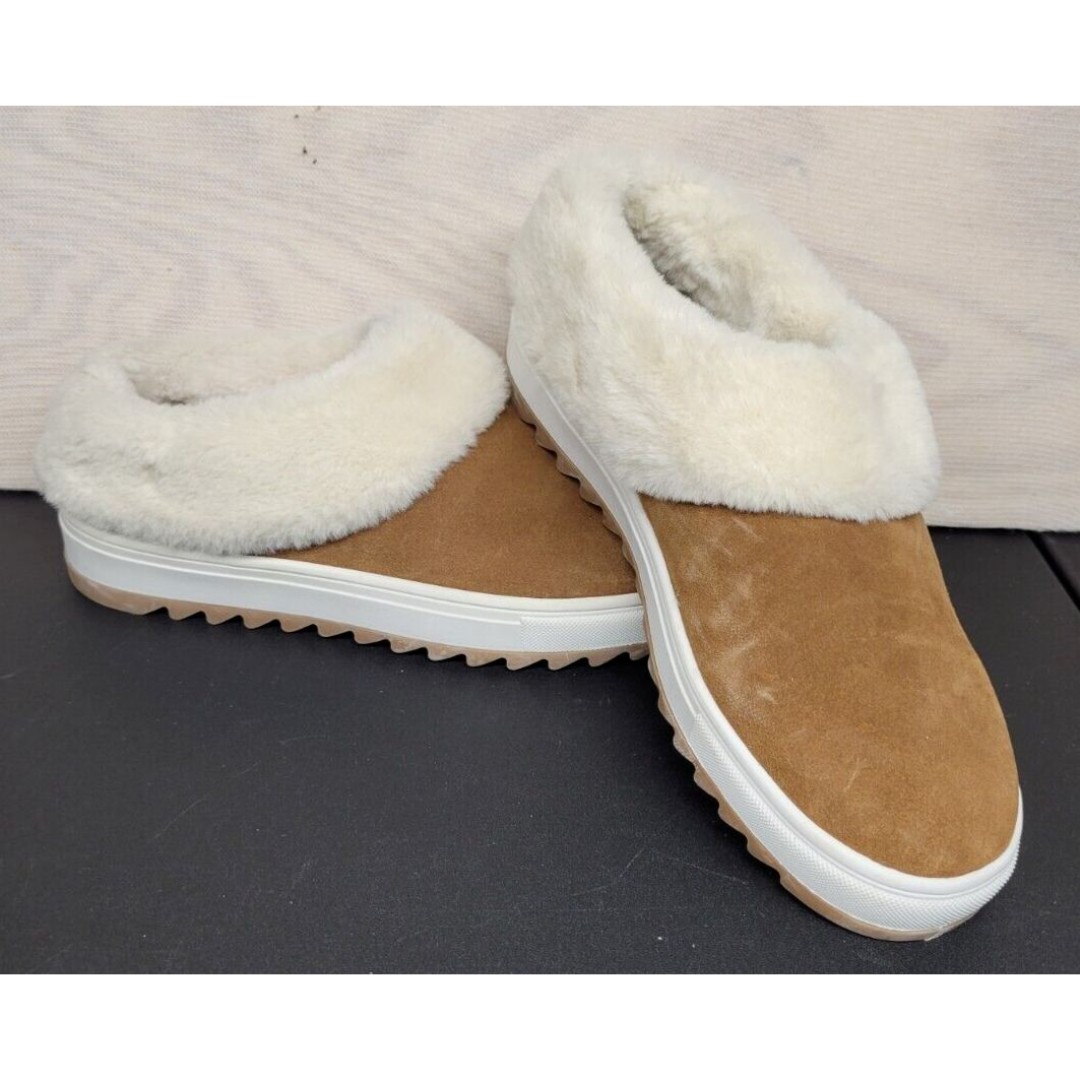 Blondo Women's Size 7.5 Slip On Shoes Leather Suede Faux Fur Waterproof Brown