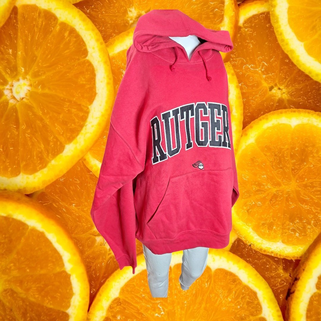 J. America Men's Vintage Red Rutgers Pullover Hooded Sweatshirt Size XL
