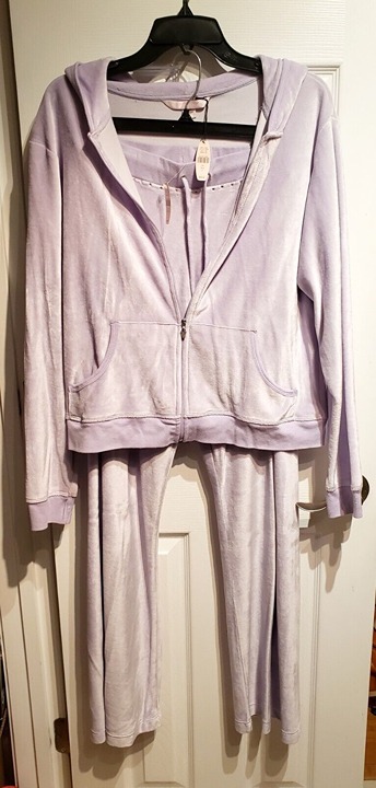 Victoria’s Secret Plush Velour Lounge Set Full Zip Hoodie + Wide Leg Pants L NWT