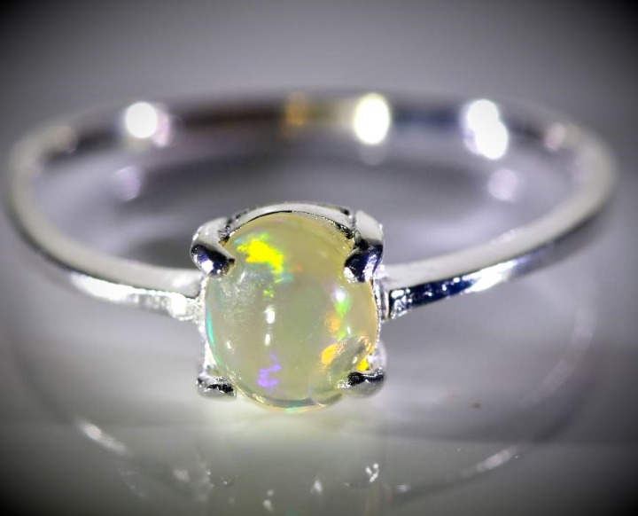 White Opal .80ct Platinum Silver Ring