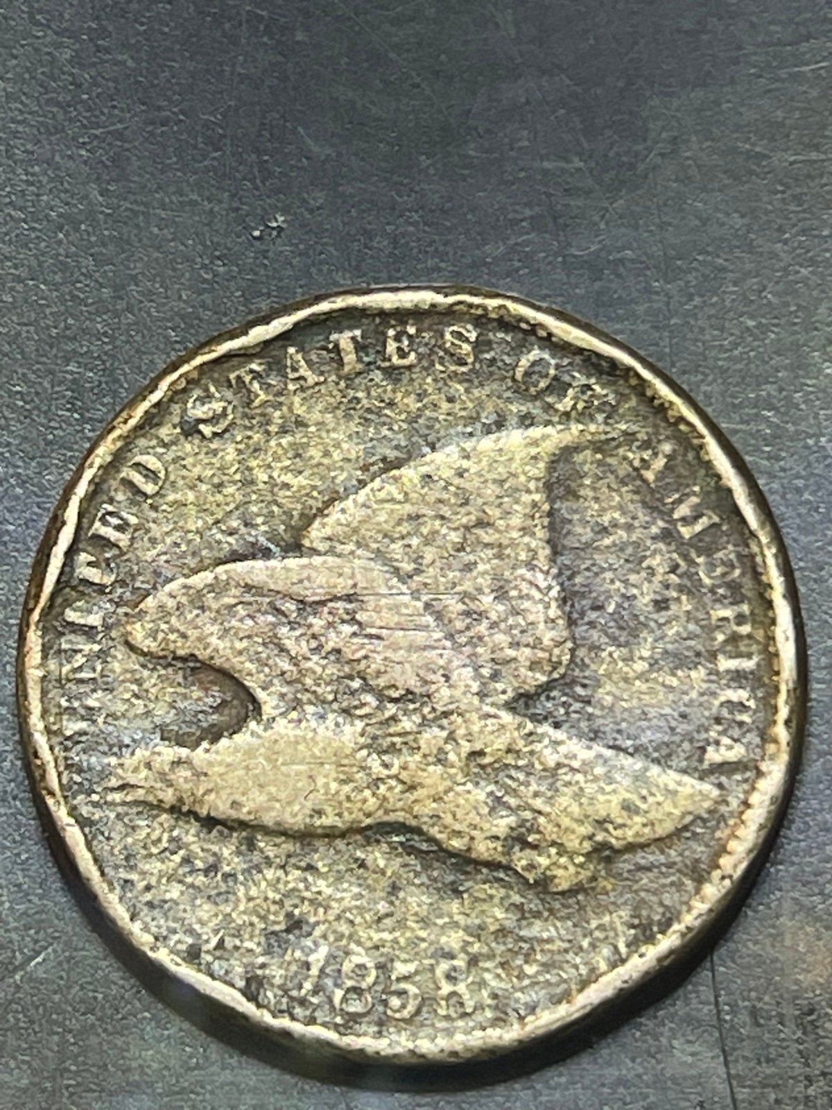 1858-flying eagle one Cent super old coin