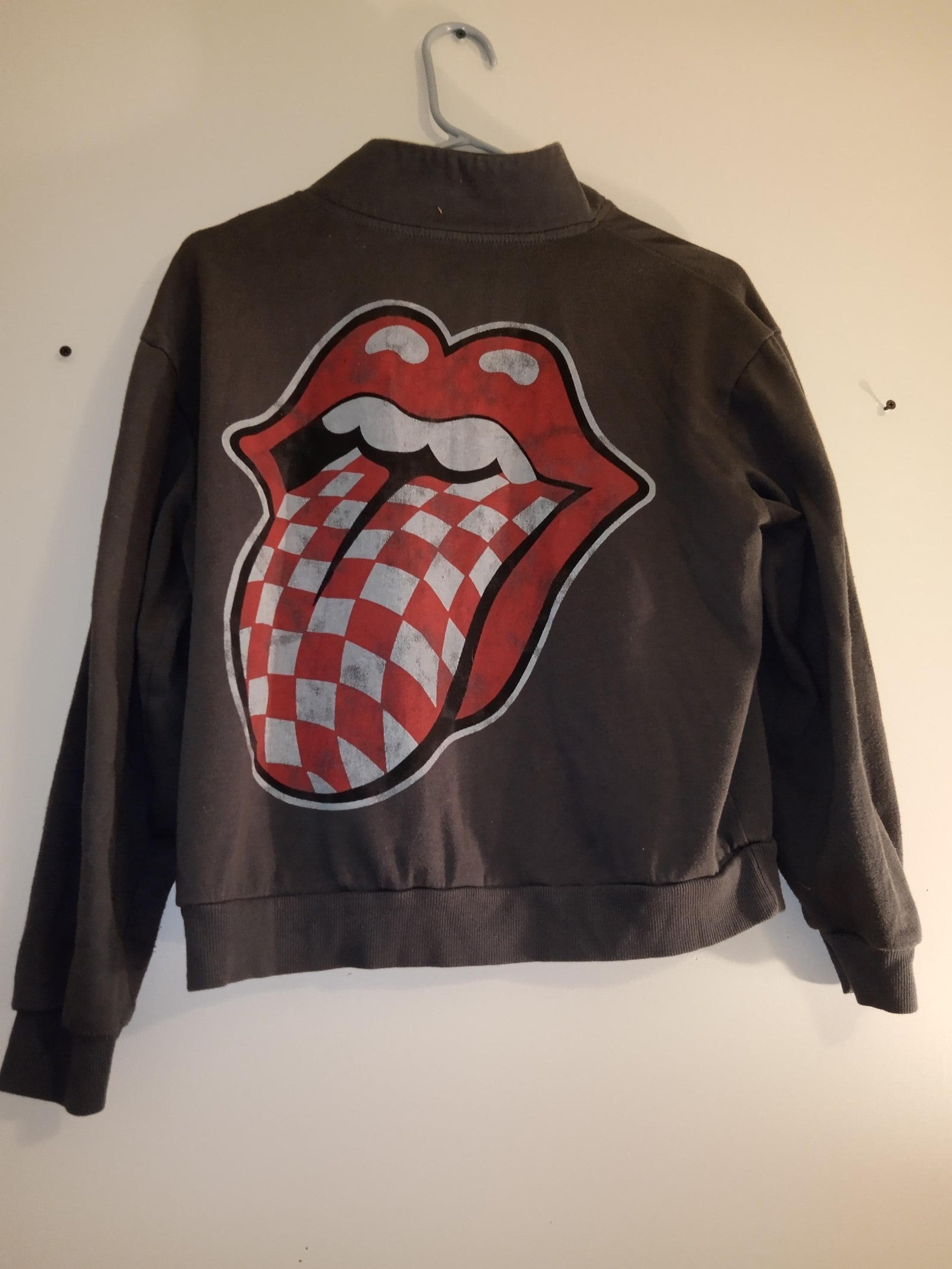Rolling Stones women's gray zip up turtleneck sweatshirt.
