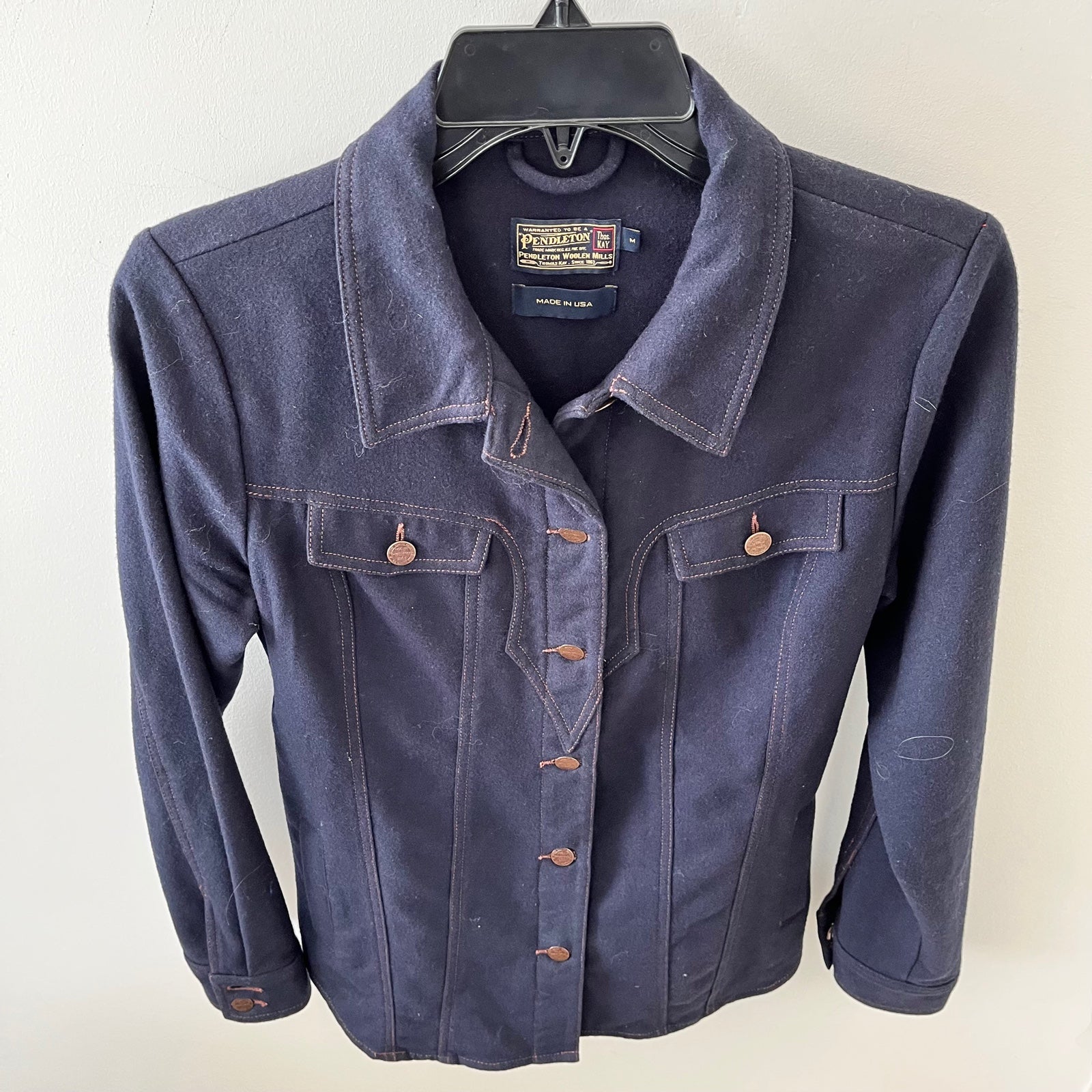 Pendleton Virgin Wool Womens Size M Westetn style top Blue long sleeves NEW. ap