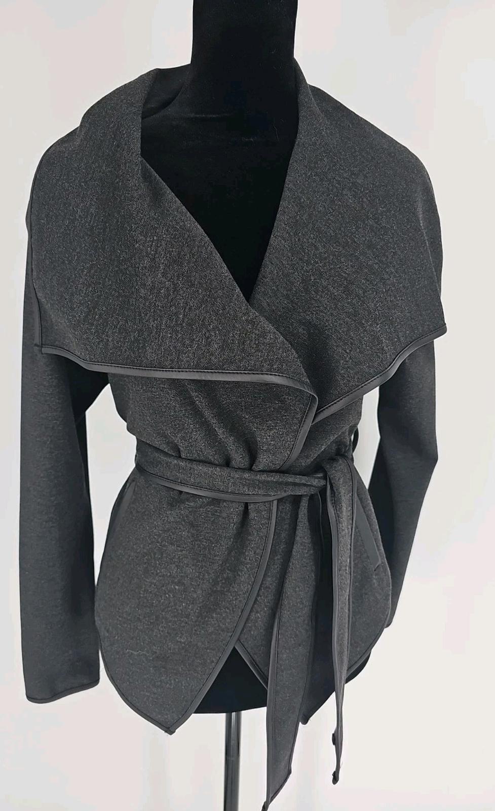Joseph Ribkoff Black Faux Leather & Knit Belted Jacket Stretch 6
