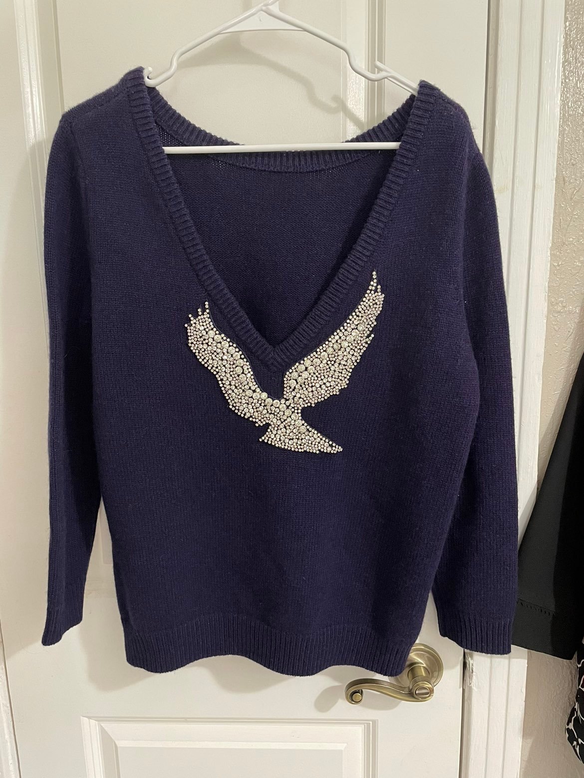 Ba-sh wool cashmere blend sweater with deep v beaded back size small
