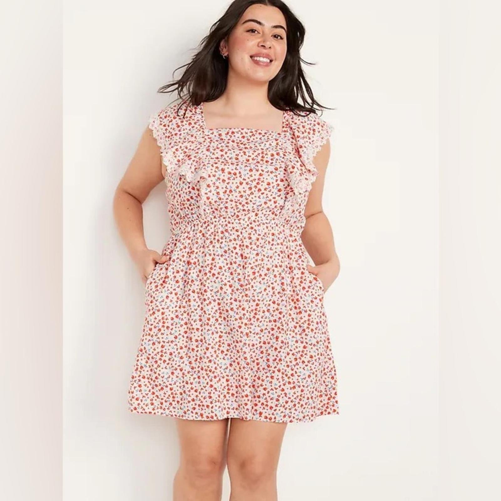 NWT Old Navy Womens Large Flutter Sleeve Tie- Back Mini Floral Dress Americana