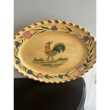 Rooster Platter Yellow Oval Barn Themed Serving Dish 14.5 X 10.5