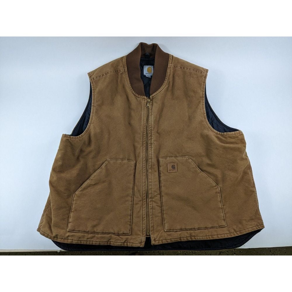 VTG Carhartt Men's Beige Tan Canvas Duck Full Zip Vest Sz 3XL 14806