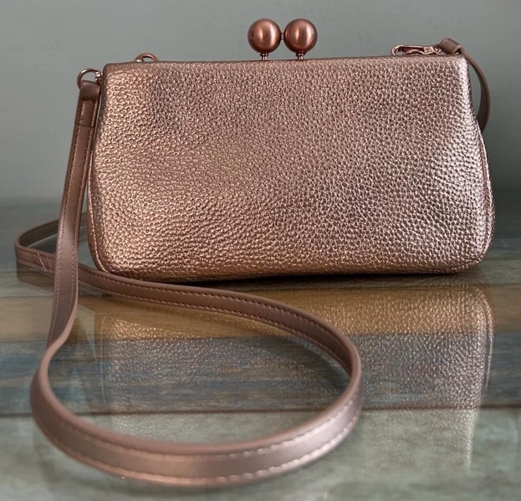 Ted Baker London Rose Gold Leather Kiss Lock Shoulder Bag Crossbody