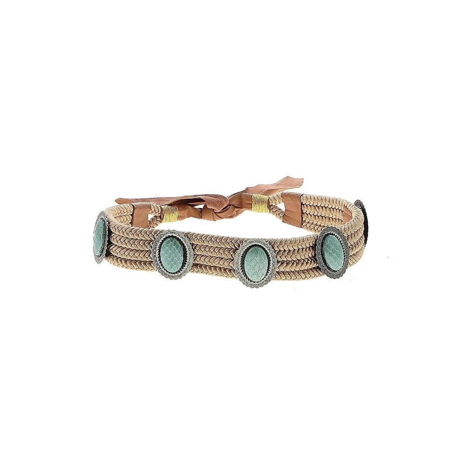 VTG Western Braided Woven Leather Tie Belt Concho Teal Bead Tie Belt 23” - 33”