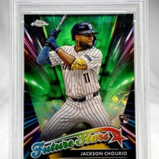 JACKSON CHOURIO 2024 TOPPS CHROME LOGOFRACTOR FUTURE STARS GREEN /99 PSA 9!
