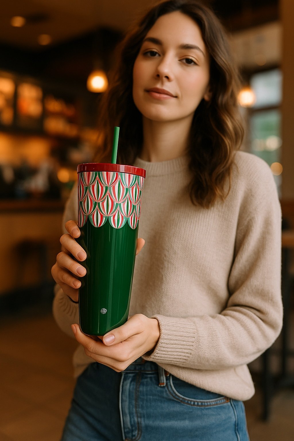 Starbucks Holiday Tumbler Candy Cane Glam with Deep Forest Shine Venti 24 Oz Cup