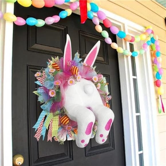 Easter Door Wreath with Bunny Butt Ears Decorations Easter 17x16 Inch