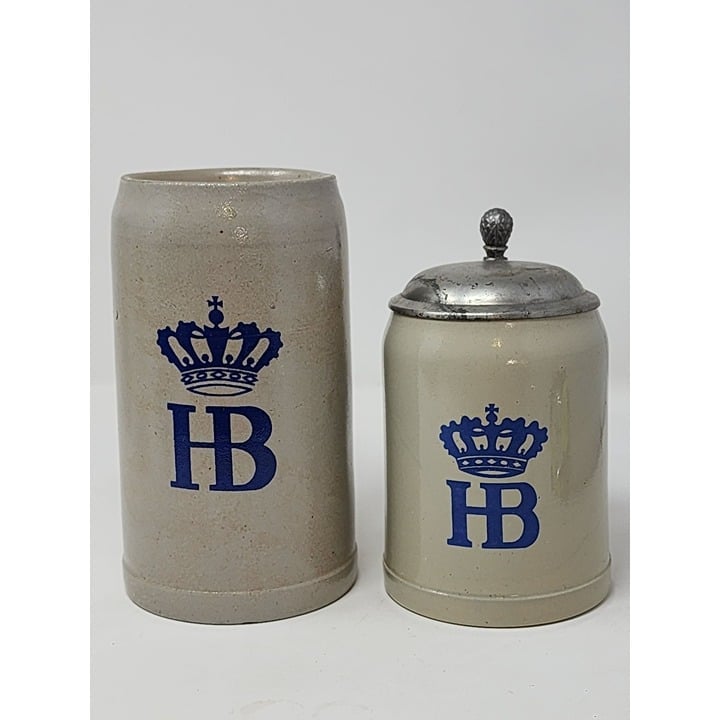 Vintage HB Hofbrauhaus Munchen Stoneware Beer Stein And Mug 1Liter West Germany