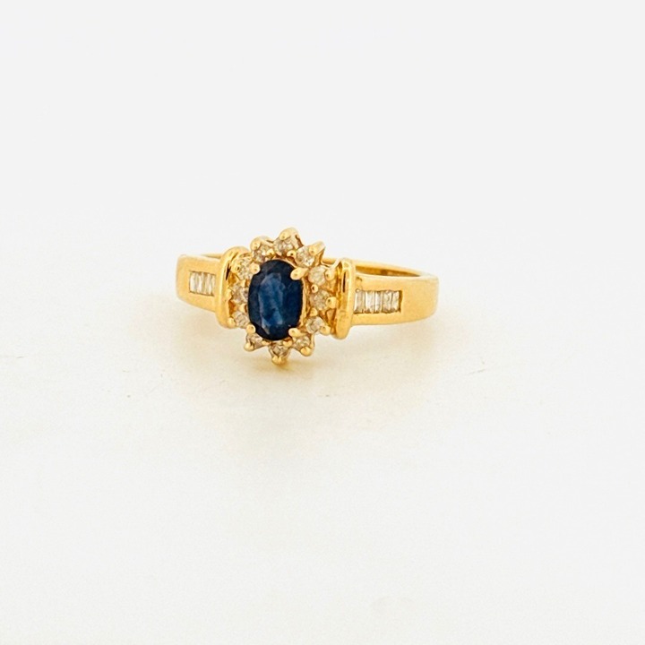 14k Yellow Gold Royal Blue Oval Sapphire & Diamond Accent Statement Ring Sz 7