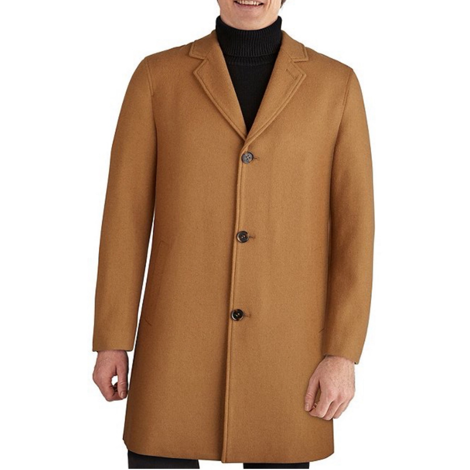 Cole Haan Notch Collar Button Front Wool-Blend Coat Preppy Camel Casual Men's M