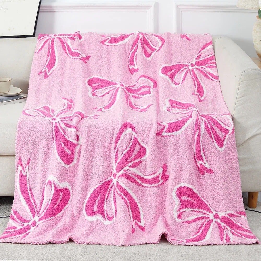Throw Blanket Feather Fleece-French Bow-Reversible Pink and Hot Pink