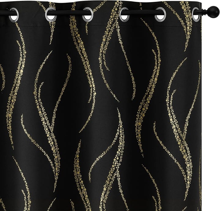 Wave Line with Dots Gold Print Design Curtains for Livingroom