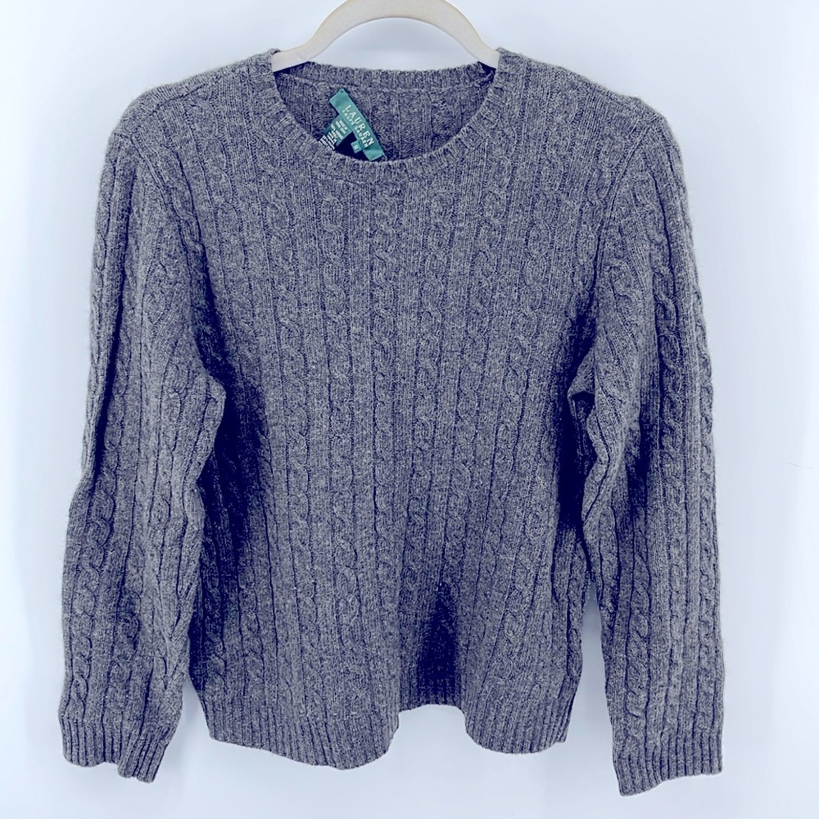 Lauren Ralph Lauren merino wool angora cable knit crewneck pullover sweater sz M