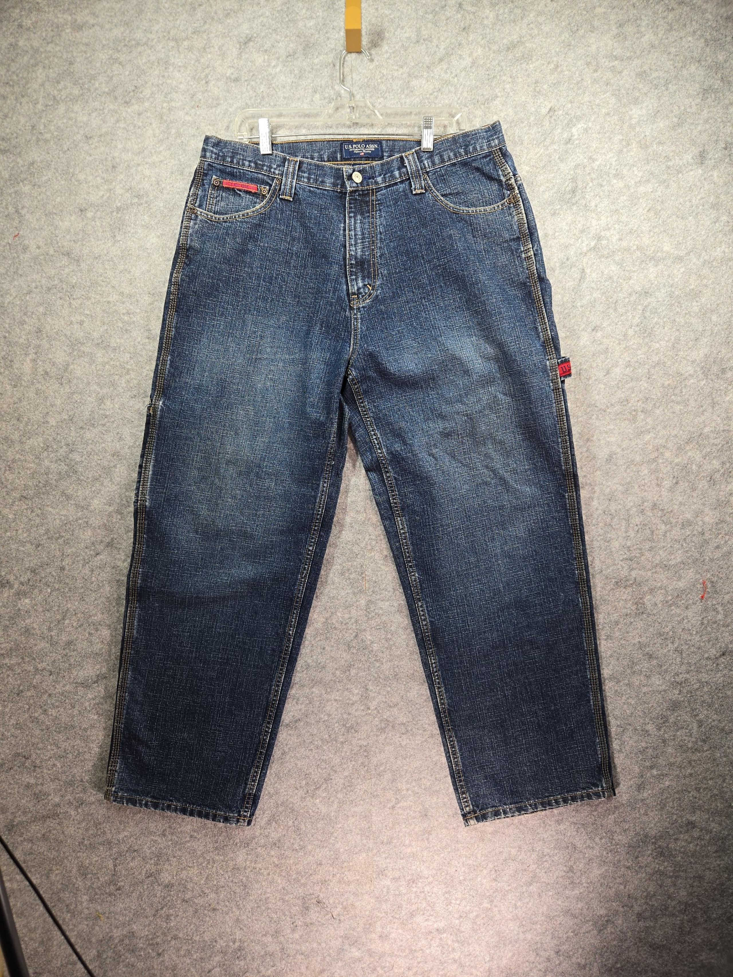 Vintage Y2K Blue U.S. POLO ASSN Embroidery Baggy Wide Leg Jeans 36x30 Carpenter