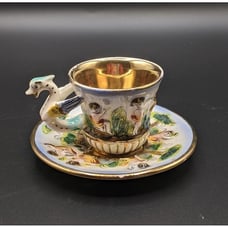 Capodimonte Tea Cup and Saucer Dragon Swan Handle Gold Gilt Italy 565 Vintage