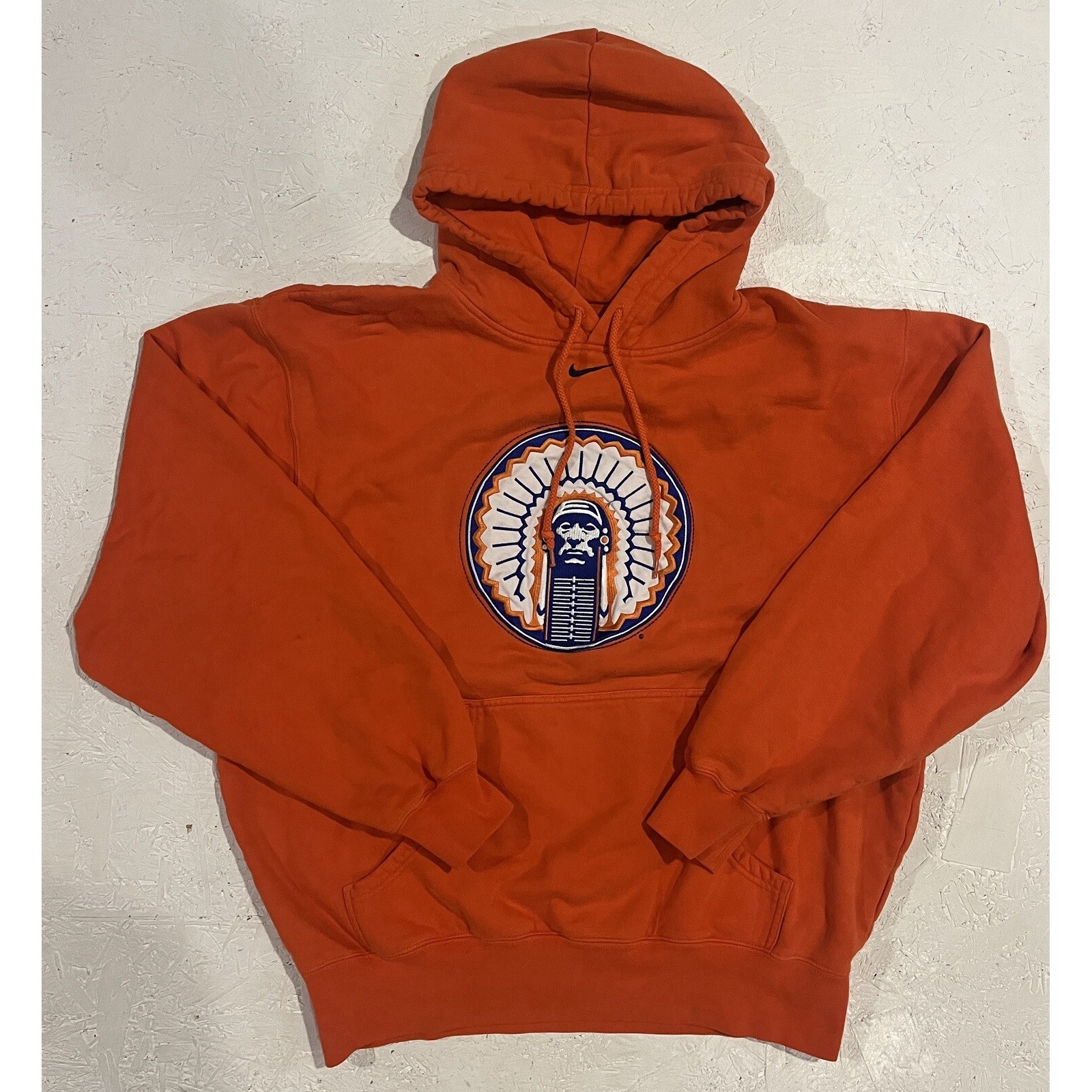 Vintage Nike University Of Illinois Team Hoodie Center Swoosh Logo Medium Orange