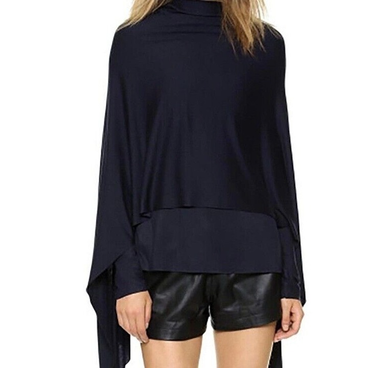 CUT25 BY YIGAL AZROUEL Visit Drape Cape Top Size XS Navy Modal Blend