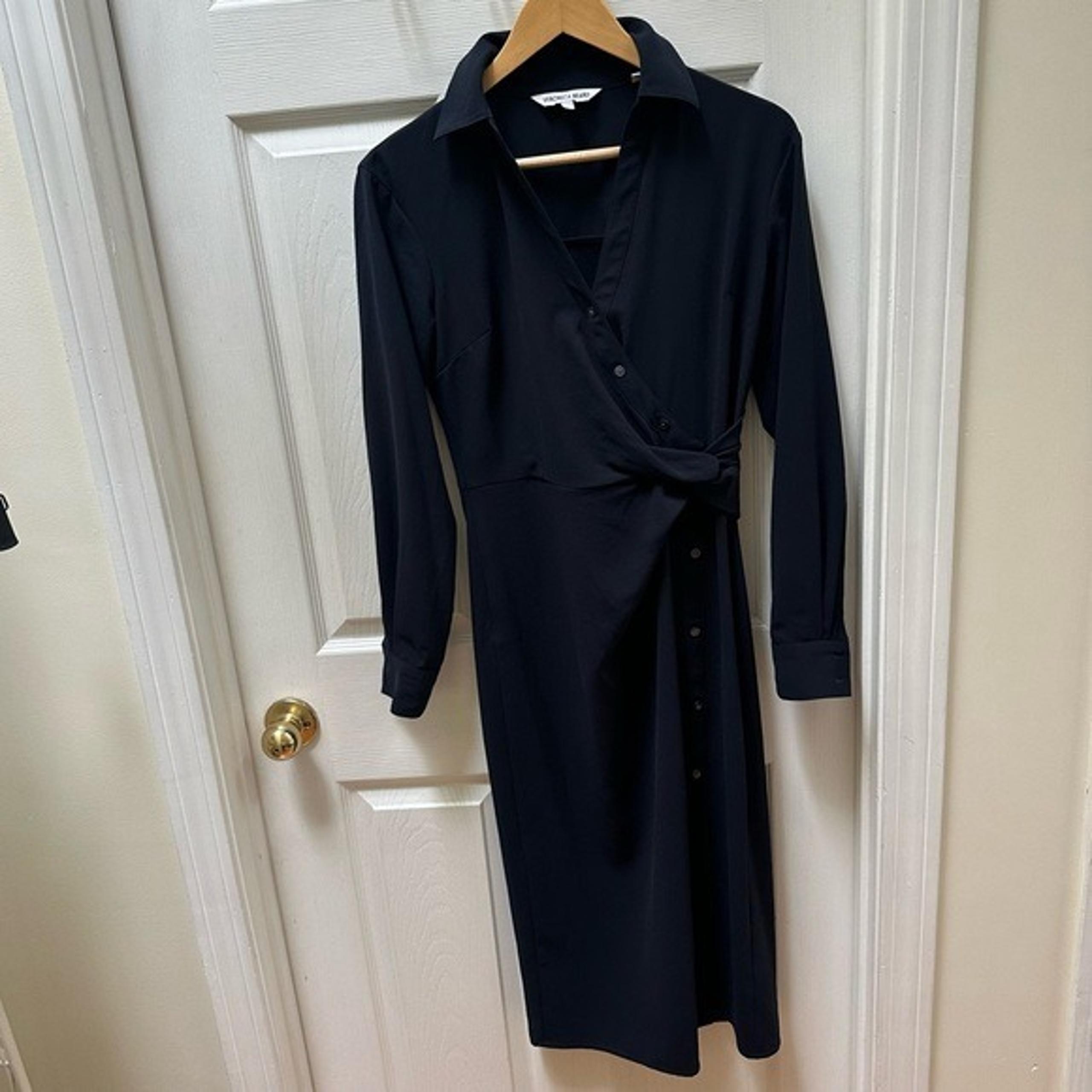 Veronica Beard Wright Button-Front Midi Wrap Dress Size 0 navy blue long