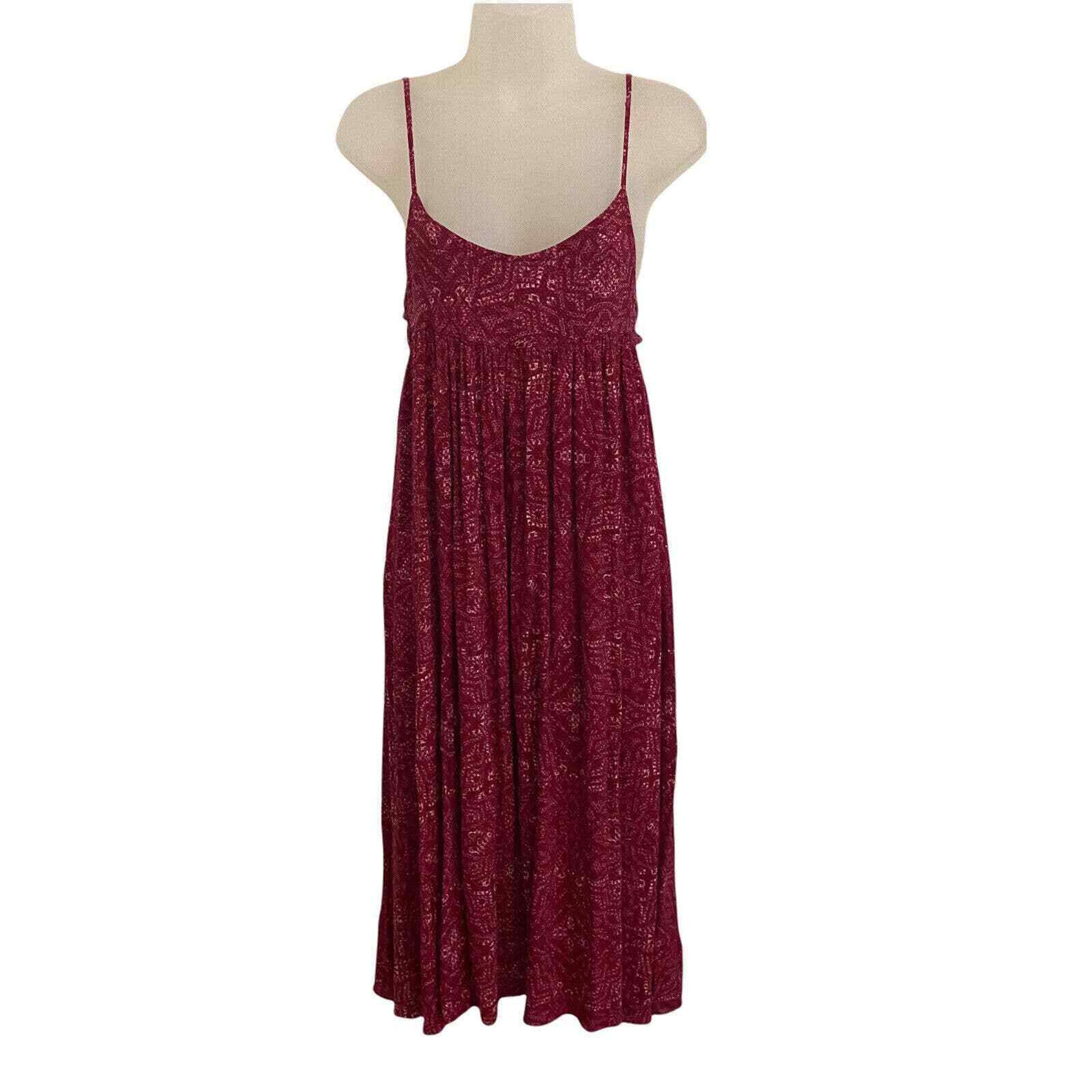 Ecote XS Dress Midi Spaghetti Strap Long Flowy Empire Waist Red