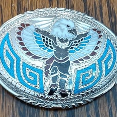 Sterling Silver Belt Buckle with Turquoise and Coral
