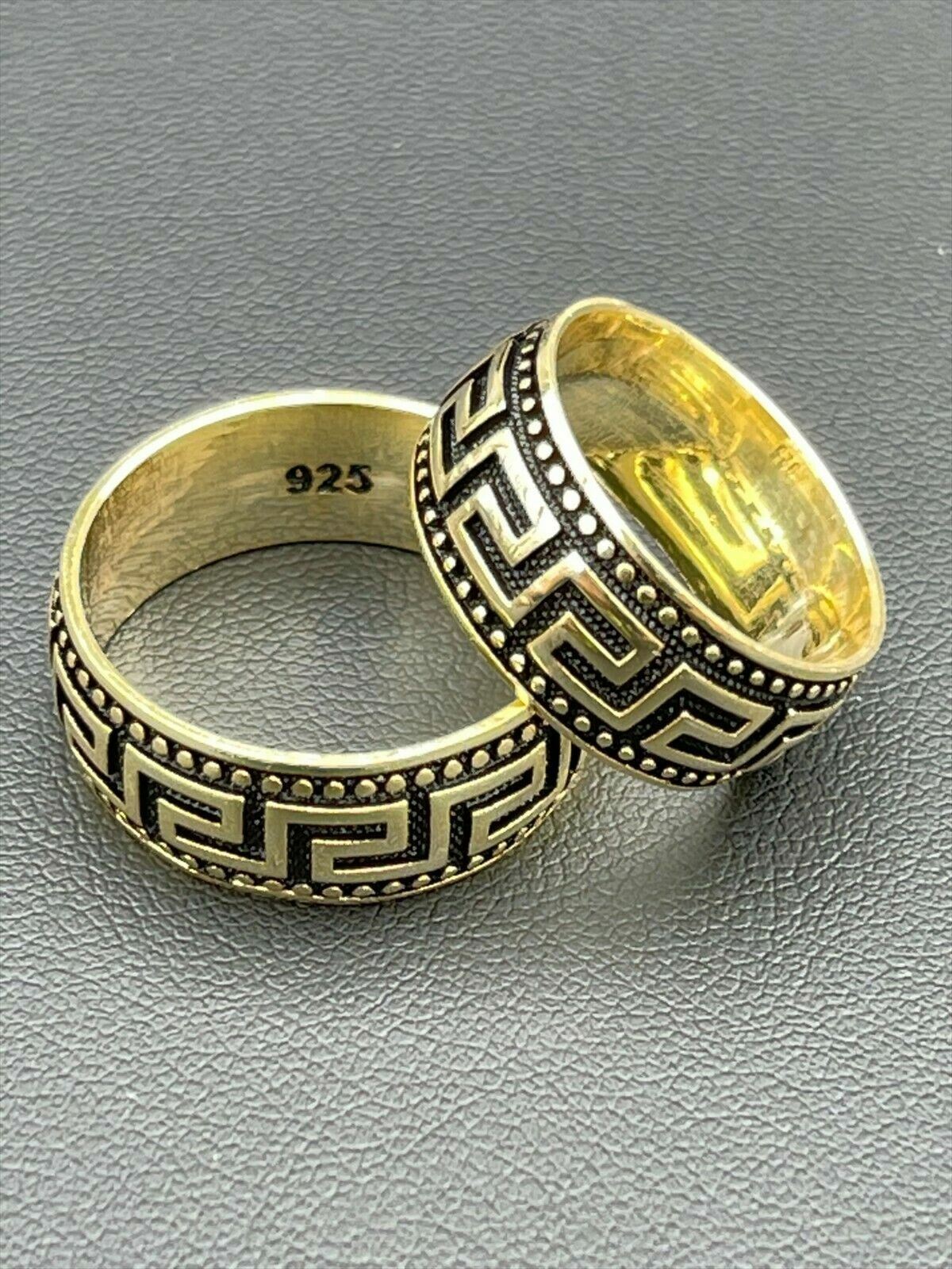 Mens Plain Real 14k Gold 925 Silver Ring