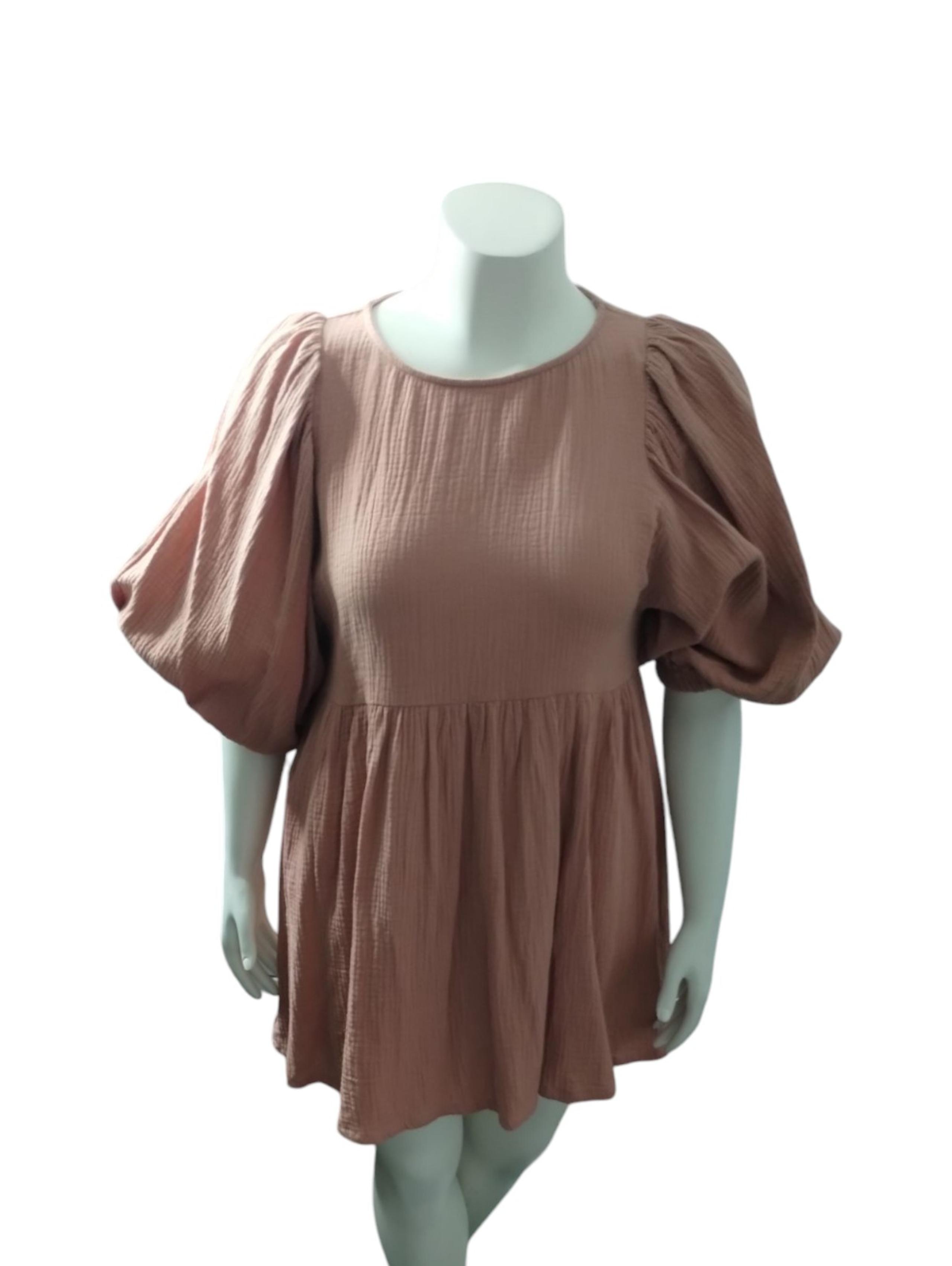 Audrey 3+1 Women's Gauze Beachy  Cottagecore Puff Sleeve Mini Boho Dress size S