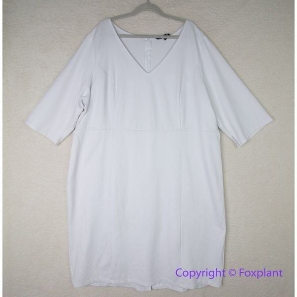 New! Eloquii Classic White V-Neck 3/4 Length Sleeve Sheath Dress belted, size 28