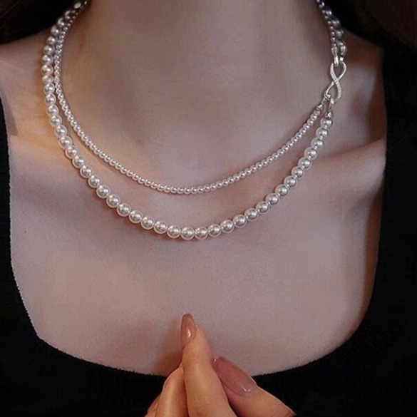 Elegant Stacked Pearl Necklace & Bracelet Set