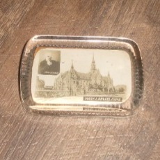 Victorian souvenir glass photo paperweight Mary J Drexel Home